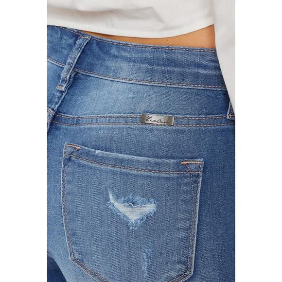 KanCun Daphne Mid Rise Shorts | Medium | Faded Dark Blue, Frayed Hem - Picture 8 of 9